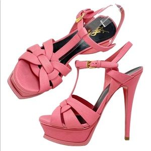 $900 YSL Tribute 120 Leather Pink Platform Sandals Size 38/7.5